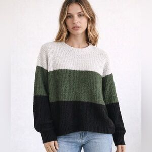 Colorblock Sweater - White, Green, and Black